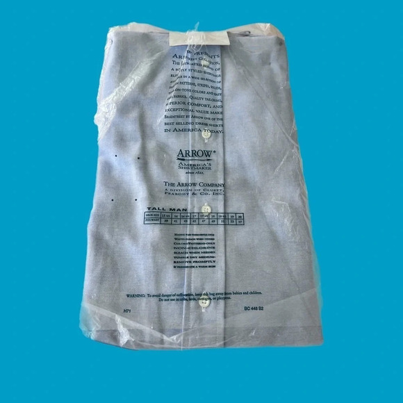 VTG NOS Arrow Dover Long Sleeve Dress Shirt 17 Tall 17-38 New In Package Blue. - Picture 4 of 6